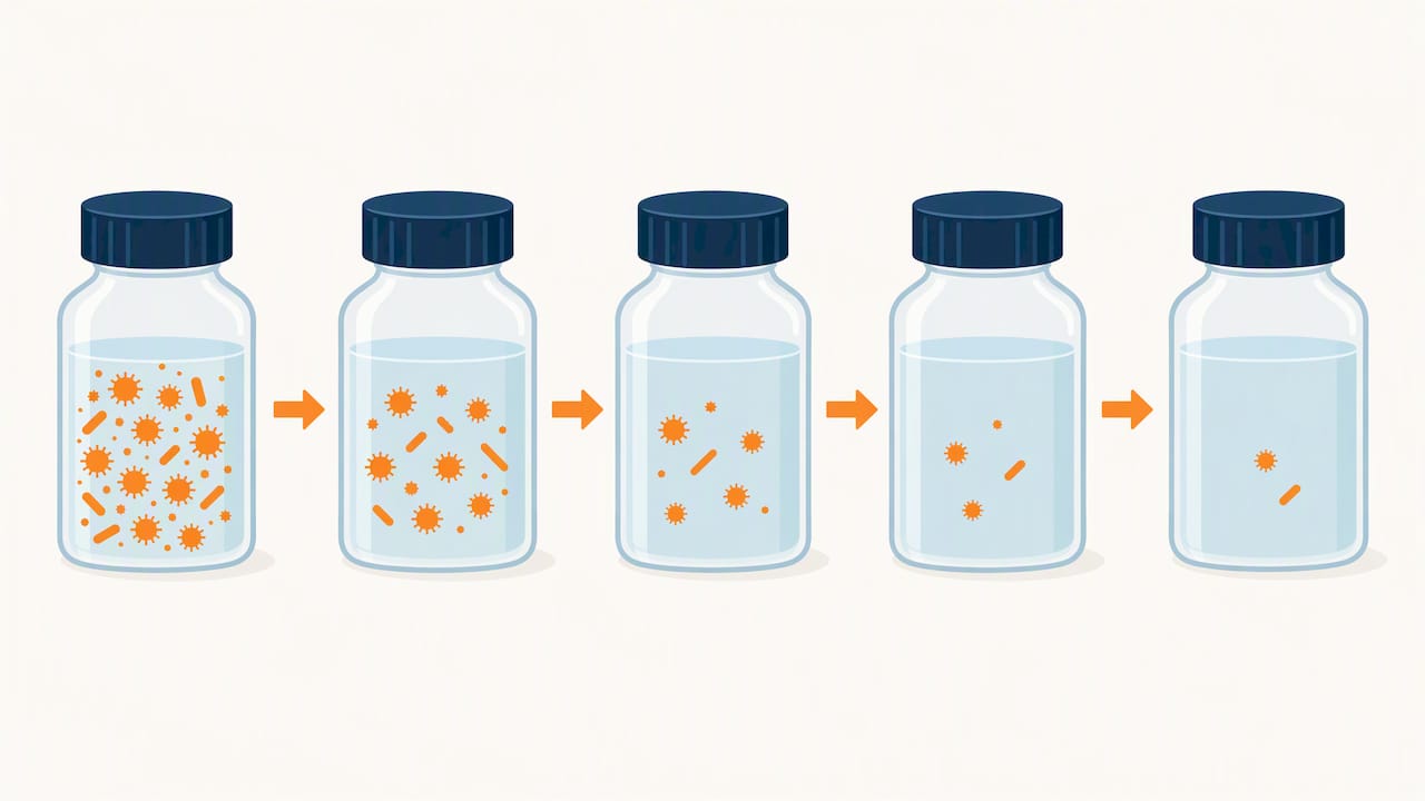 Sample vessels show successive microbial reductions