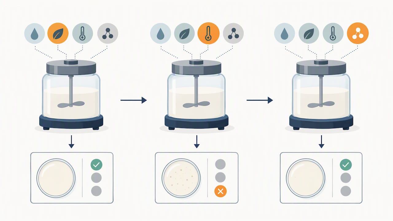Sequential trials changing one formulation variable